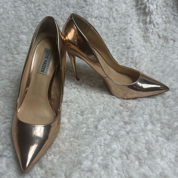Steve Madden Daisie Rose Gold Patent faux leather slip on heels pointed toeSZ7.5 - Picture 2 of 13